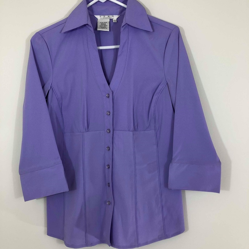 Como Purple Button Up top Ladies Sz S